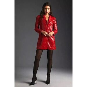 Maeve Anthropologie Red Sequin Blazer Mini Dress Long Sleeve